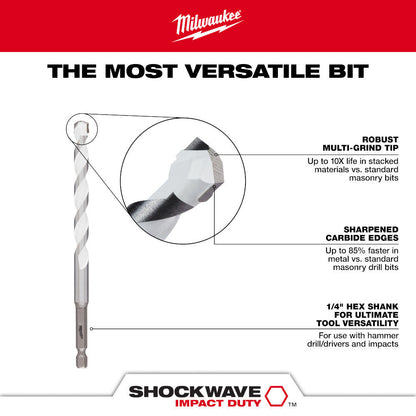 Milwaukee 48-20-8882 SHOCKWAVE 5/32 Inch x 6 Inch Carbide Multi-Material Drill Bit