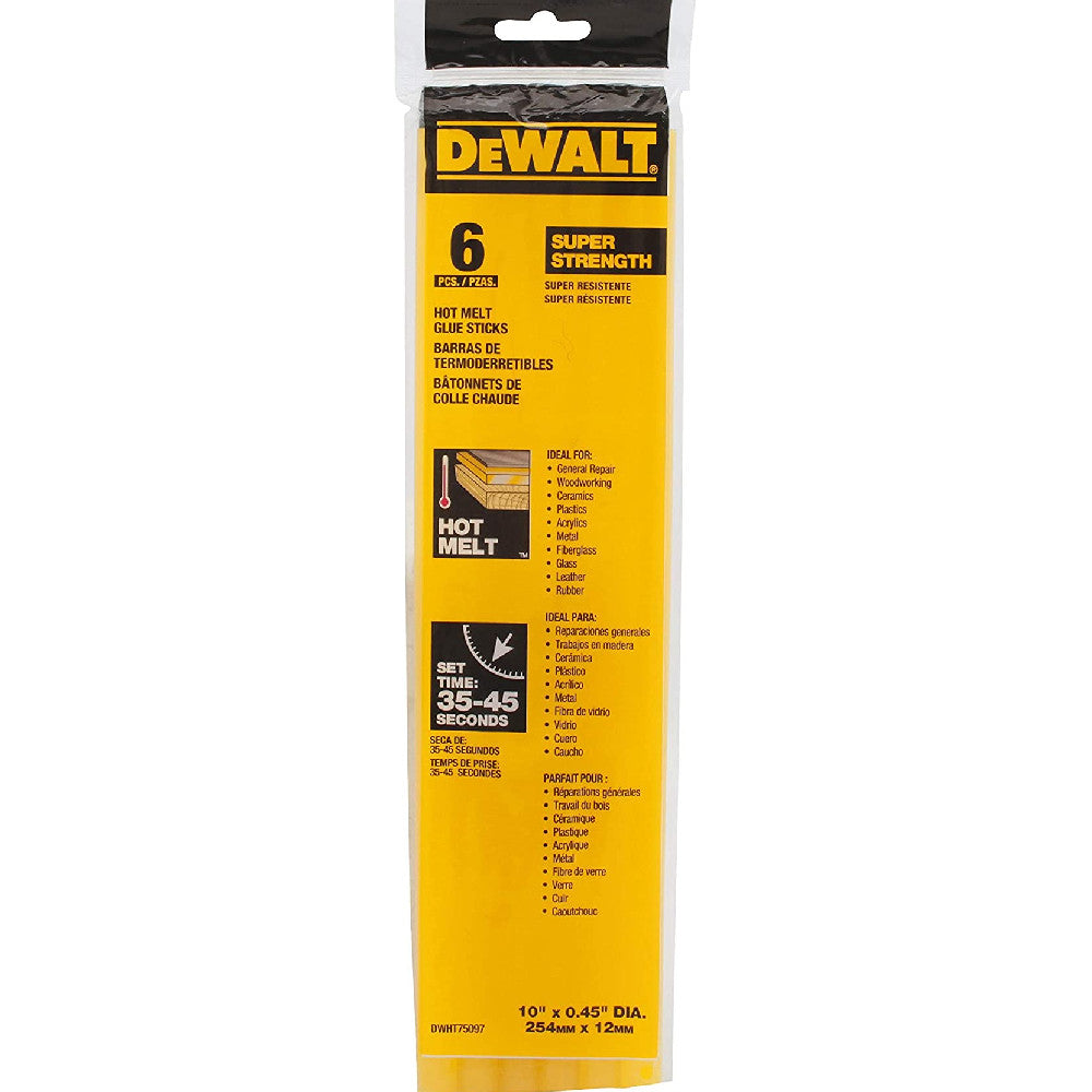 DeWalt DWHT75097 10 Inch x 7/16 Inch Hot Melt Glue Sticks - 6pk