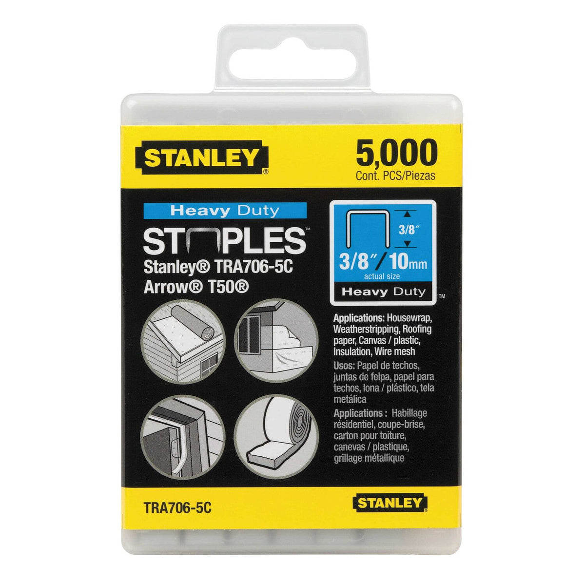 Stanley TRA706-5C 3/8 Inch Heavy-Duty Staples - 5000 pcs