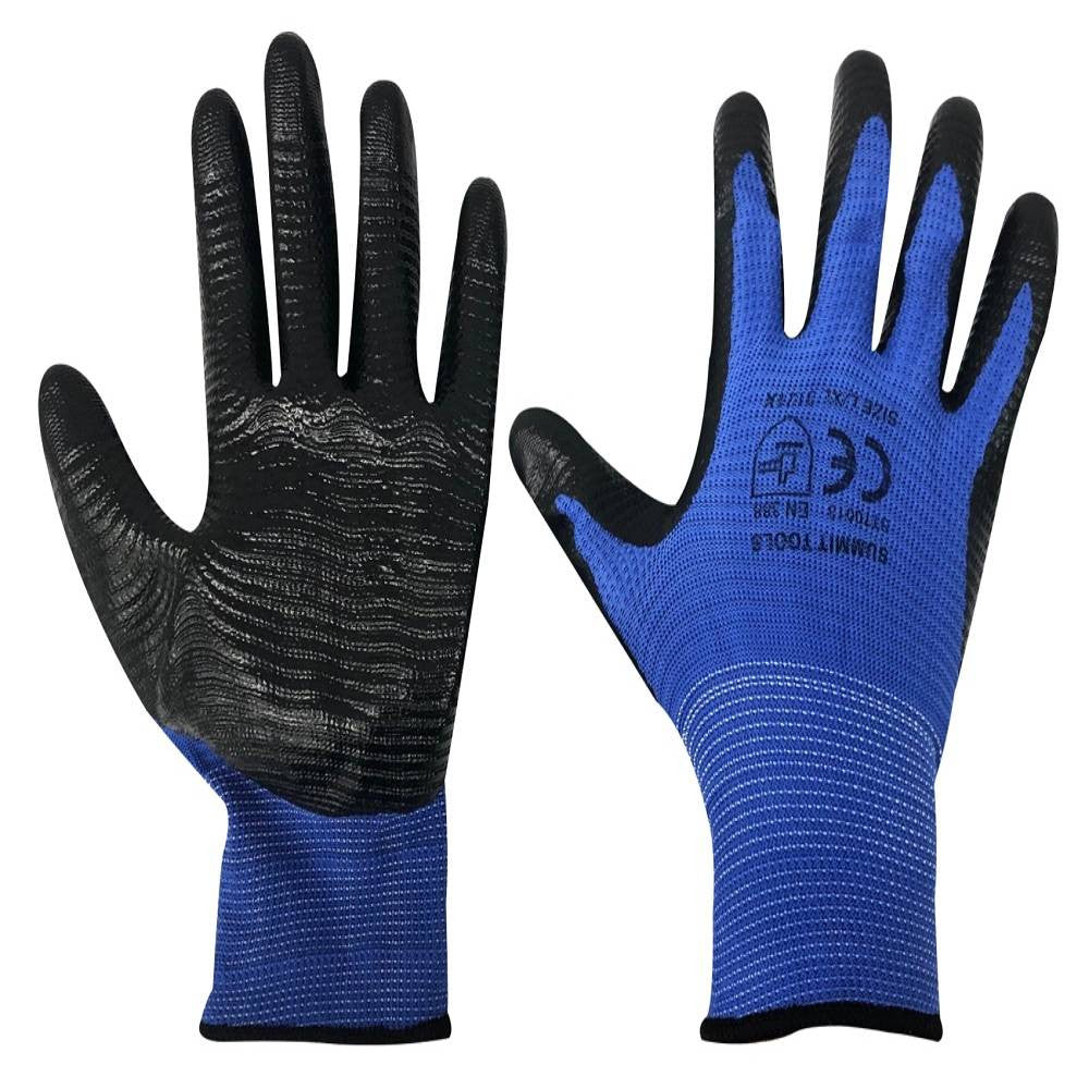 Summit ST70013 6 Pairs of Blue/Black Nitrile Coated Gloves - LG/XL