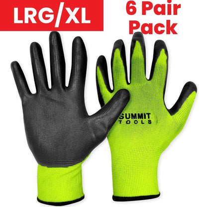 Summit ST70017 6 Pairs of Black/Fluorescent Green High-Visibility Nitrile Coated Gloves - LG/XL