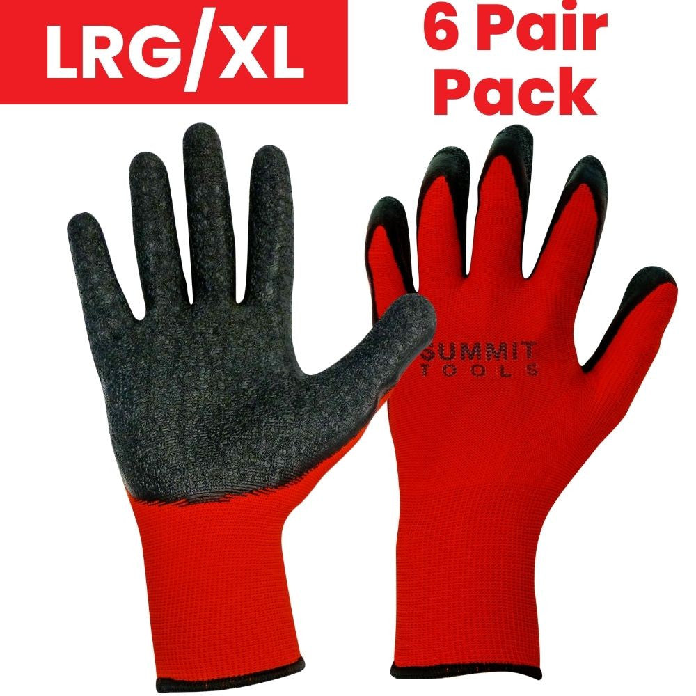 Summit ST70020 6 Pairs of Black/Red Latex Coated Gloves - LG/XL