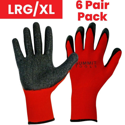 Summit ST70020 6 Pairs of Black/Red Latex Coated Gloves - LG/XL