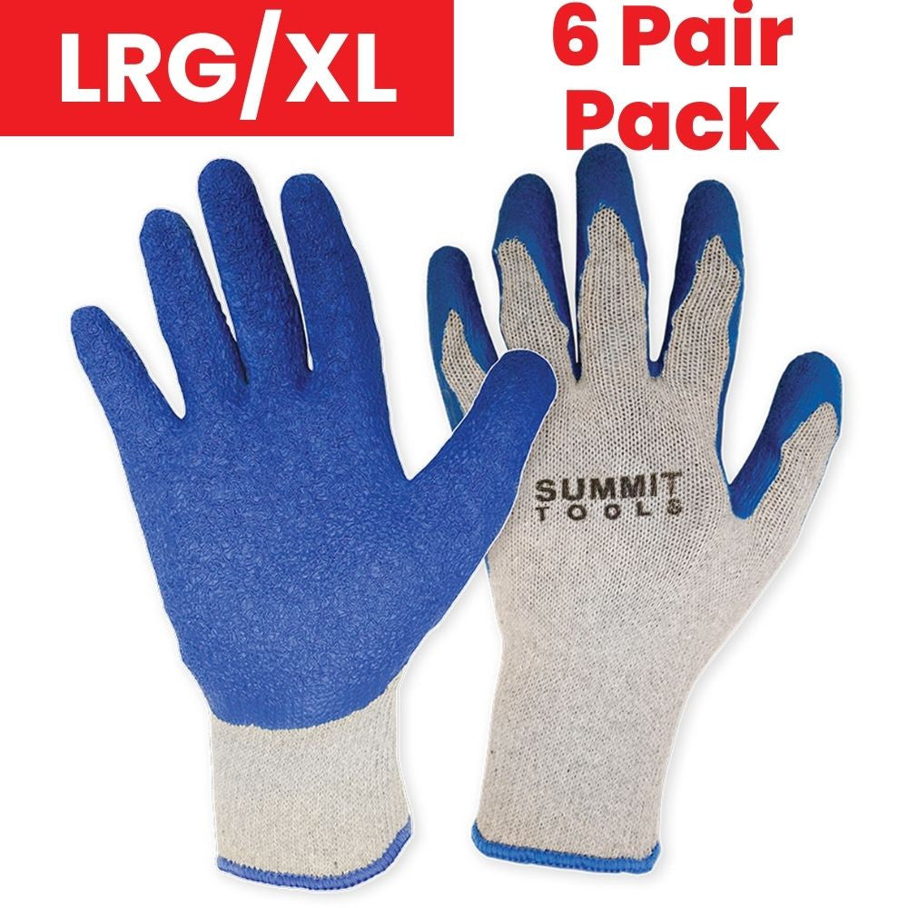 Summit ST70030 6 Pairs of Blue/Grey Latex Coated Gloves - LG/XL