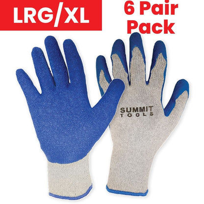 Summit ST70030 6 Pairs of Blue/Grey Latex Coated Gloves - LG/XL