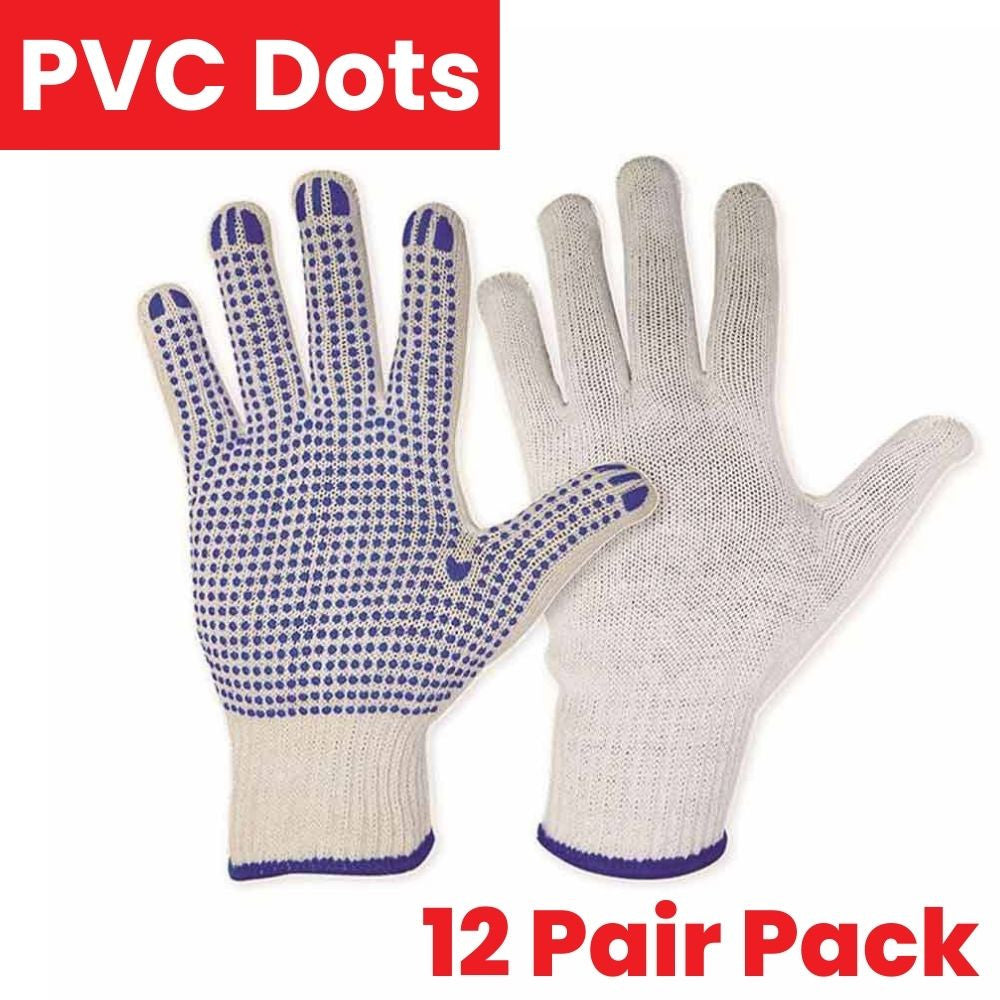 Summit Tools 70048 Cotton Liner Gloves w/ PVC Dots - 12 Pair Pack