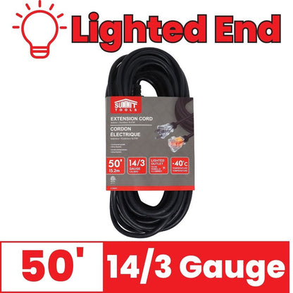 Summit ST80047 Black 50 foot 14/3 Gauge All-Weather Extension Cord with Lighted End