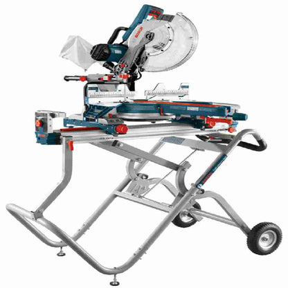 Bosch T4B Gravity-Rise Mitre Saw Stand showing with saw mounted on stand