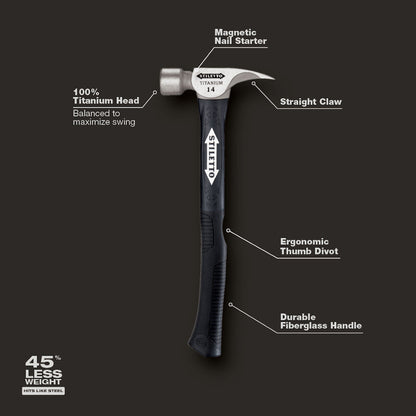 Stiletto TI14MC-F 14oz Titanium Milled Face Framing Hammer with 16 inch Curved Fibreglass Handle