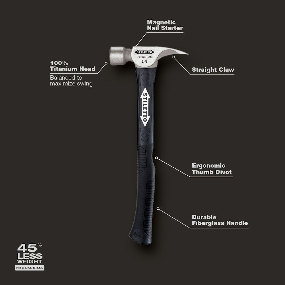 Stiletto TI14MC-F 14oz Titanium Milled Face Framing Hammer with 16 inch Curved Fibreglass Handle