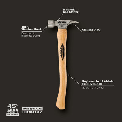 Stiletto TI14SC 14oz Titanium Smooth Face Framing Hammer with 18 inch Curved Hickory Handle
