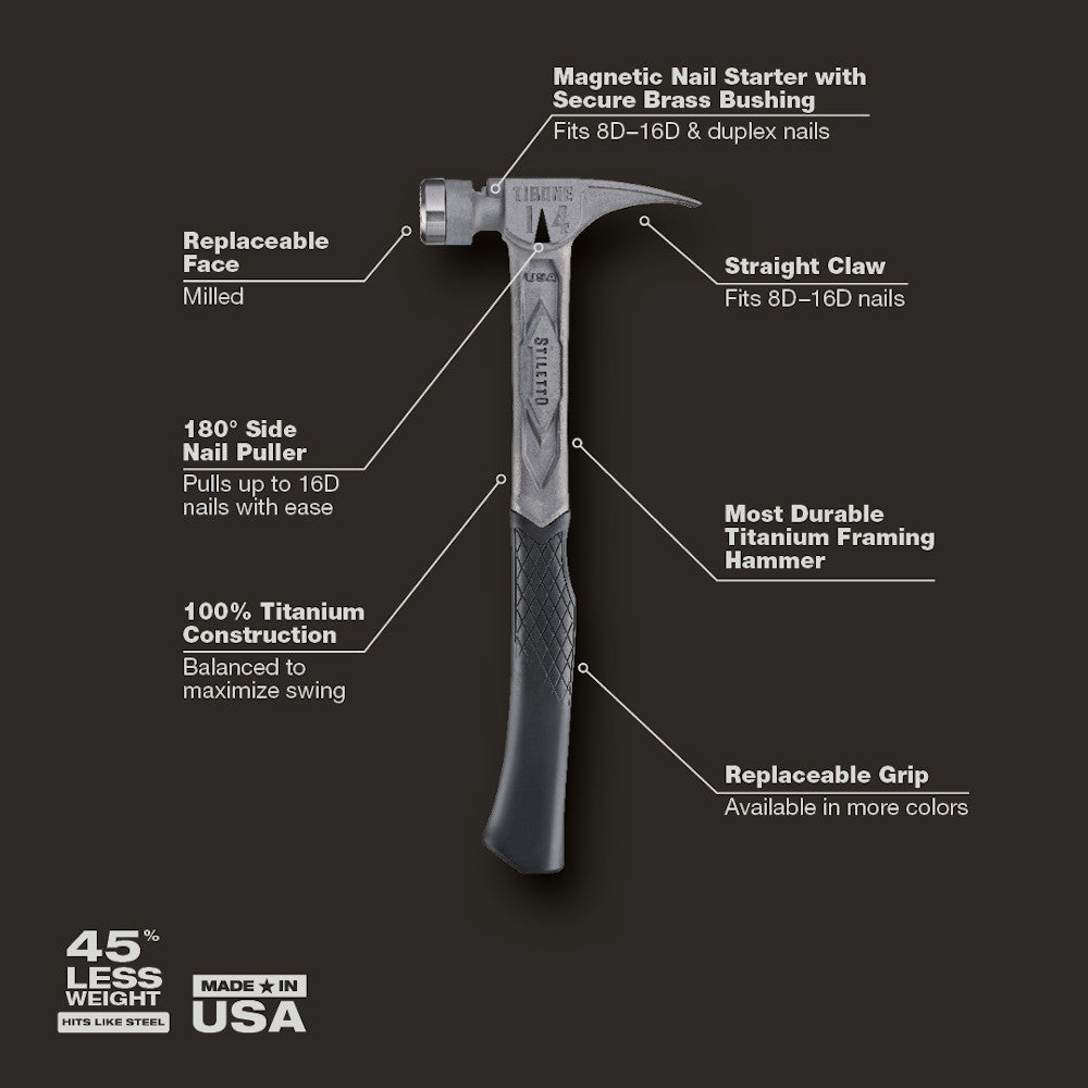 Stiletto TIB14RMC 14oz Titanium Milled Face Framing Hammer