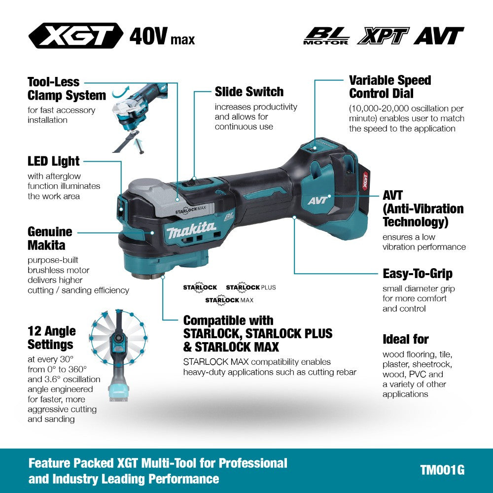 Makita TM001GZ01 40V Max XGT Cordless Brushless Oscillating Multi-Tool (Tool Only)