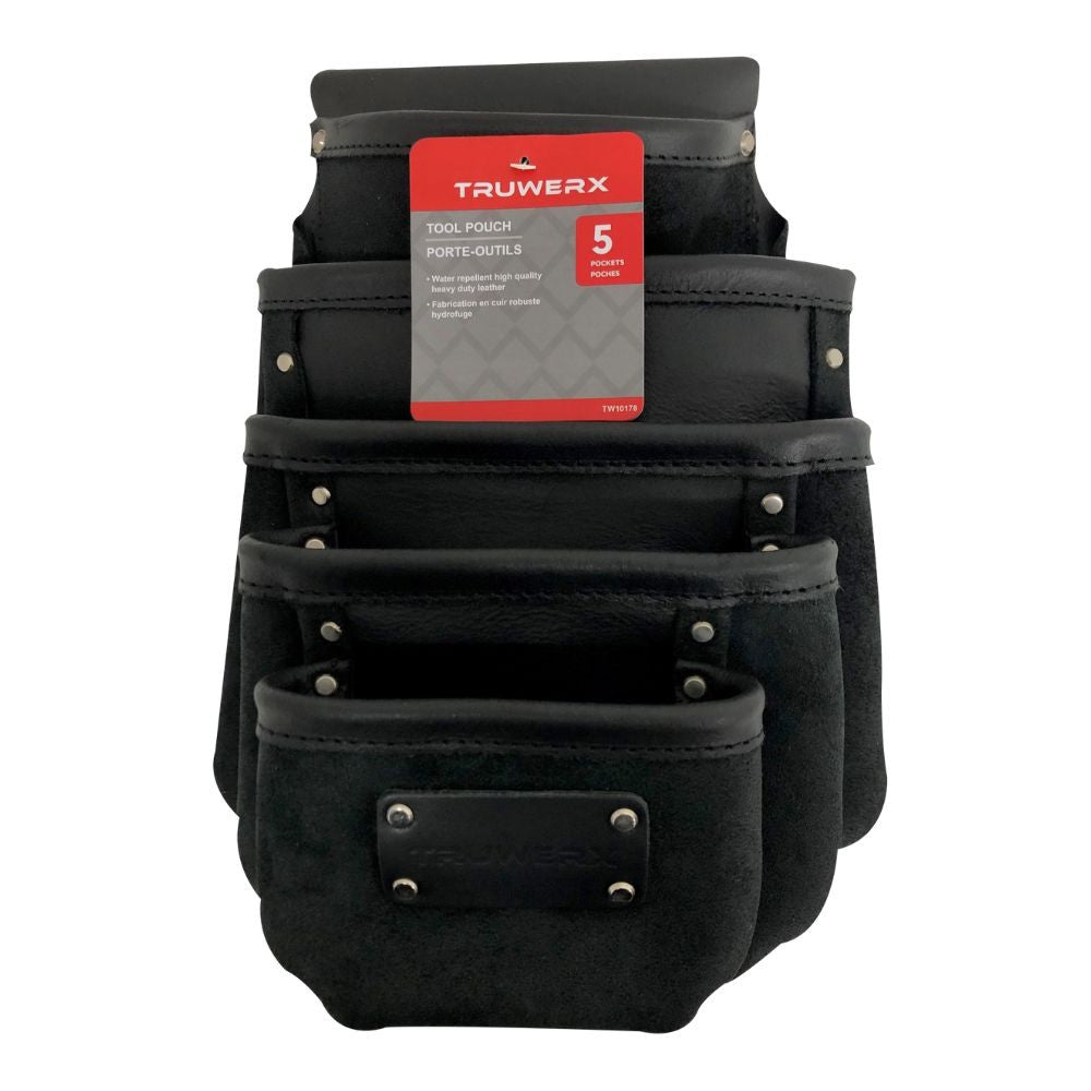 Truwerx 10178 5-Pocket Leather Tool Pouch - Black
