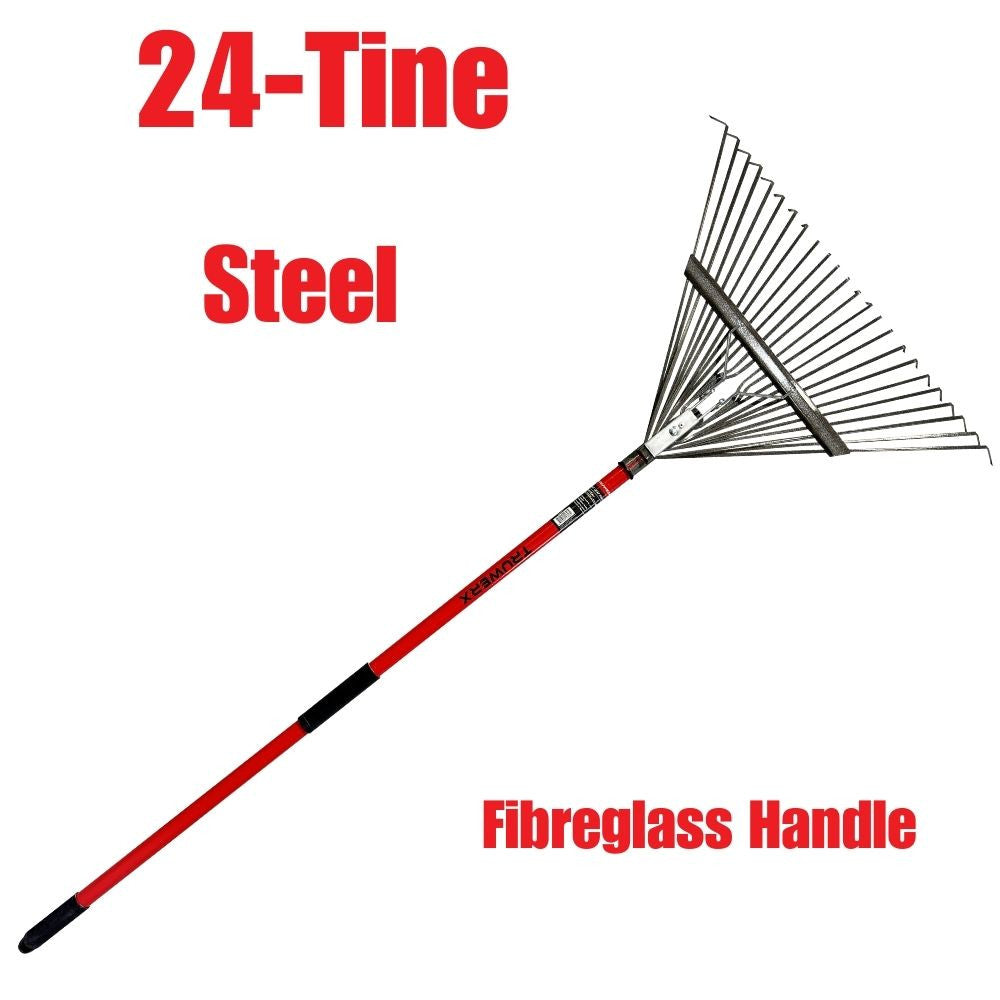 Truwerx 10217 24-Tine Steel Leaf Rake with Fibreglass Handle