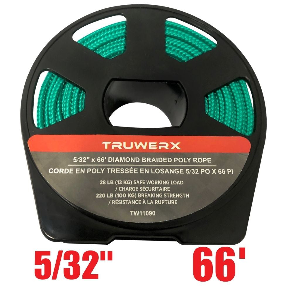 Truwerx 11090 5/32 inch x 66 ft. PP Diamond Braid Utility Rope with Reel