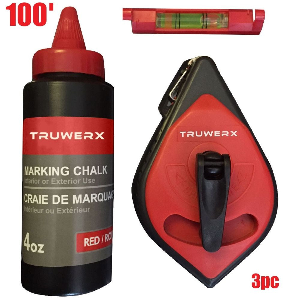 Truwerx 29030 3 piece 100 foot Chalk Line Reel Kit