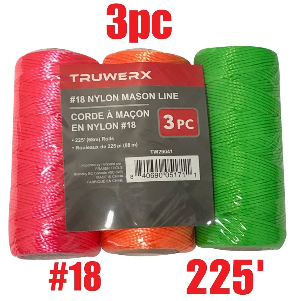 Truwerx 29041 3pc 225 ft #18 Nylon Mason Line Set
