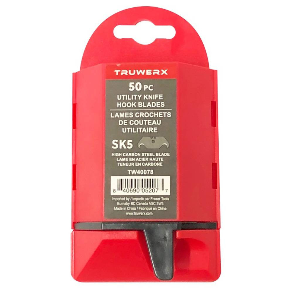 Truwerx 40078 Utility Knife Replacement Hook Blades with Dispenser - 50pk