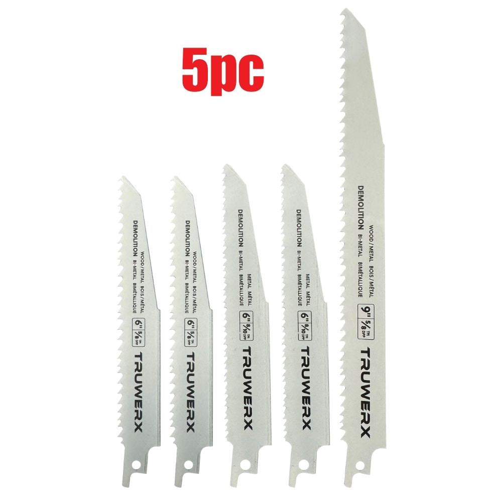 Truwerx 44800 5pc Bi-Metal Demolition Reciprocating Saw Blade Set