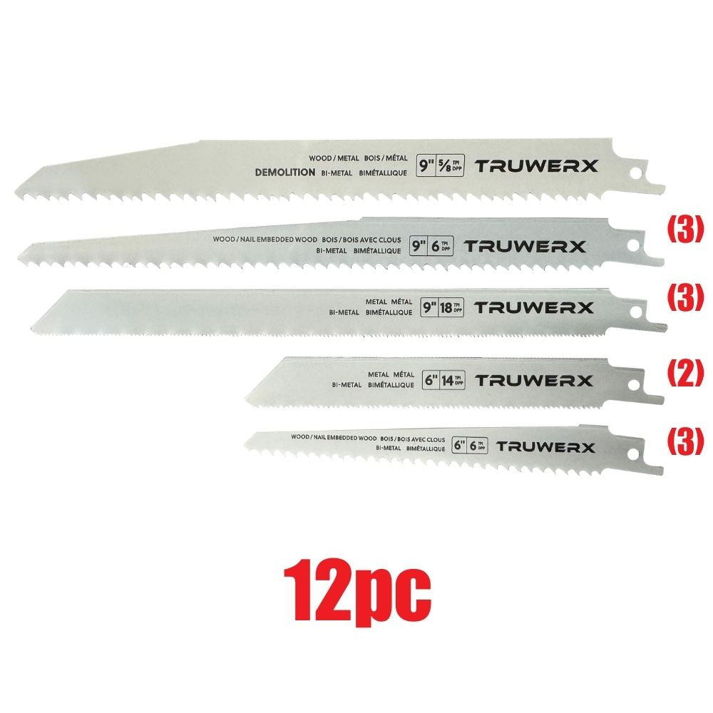 Truwerx 44810 12pc Bi-Metal Reciprocating Saw Blade Set