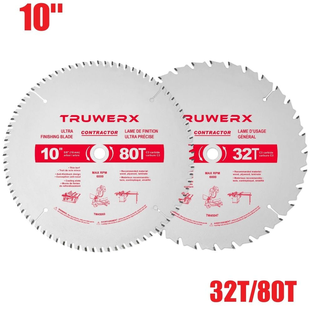 Truwerx 45070 10 inch Circular Saw Blade Set - 32T / 80T