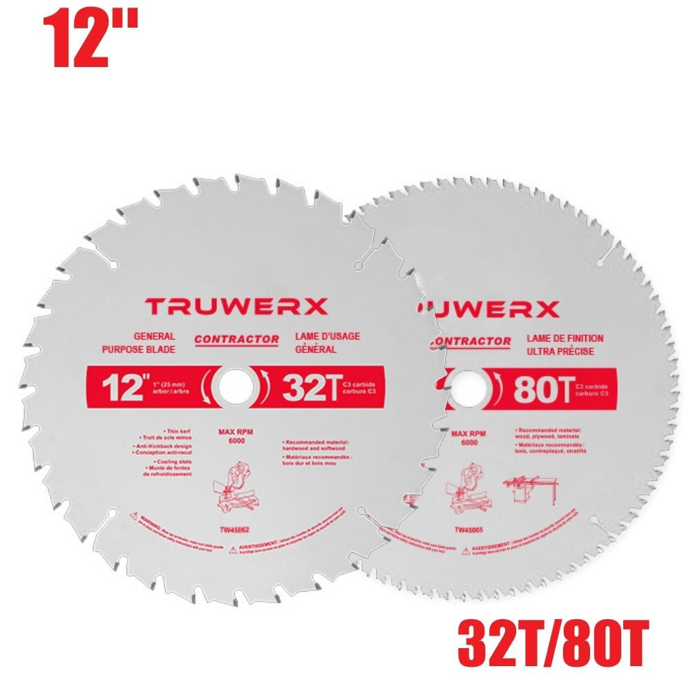 Truwerx 45075 12 inch Circular Saw Blade Set - 32T / 80T