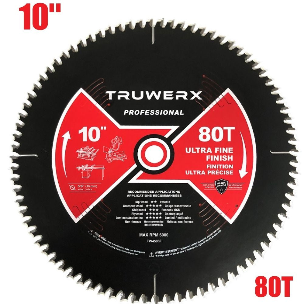 Truwerx 45080 10 inch x 80T Ultra Fine Finish Black Armour Circular Saw Blade