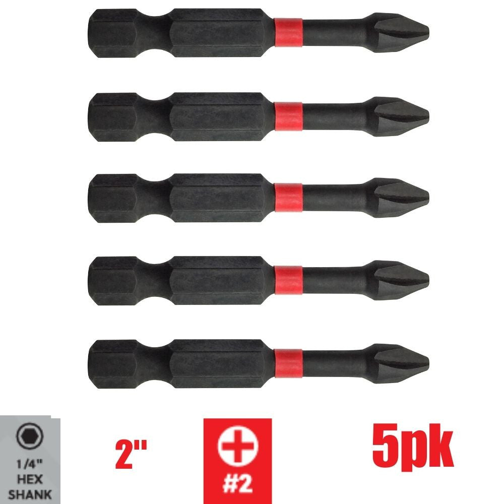 Truwerx 51022 #2 Phillips x 2-Inch Impact Driver Bit - 5pk