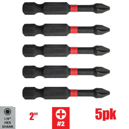 Truwerx 51022 #2 Phillips x 2-Inch Impact Driver Bit - 5pk