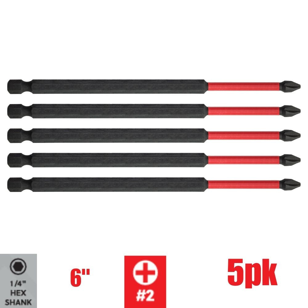 Truwerx 51024 #2 Phillips x 6-Inch Impact Driver Bit - 5pk