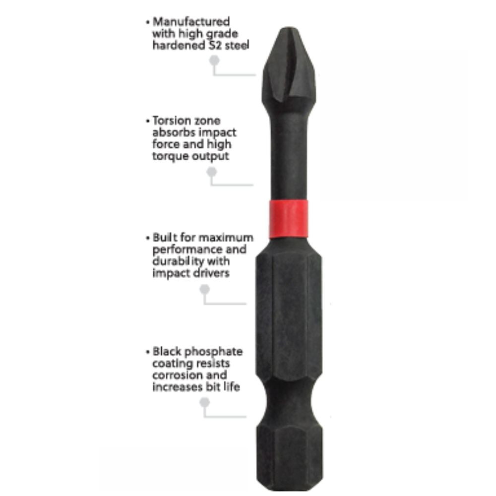 Truwerx 51023 #2 Square x 3-Inch Impact Driver Bit - 5pk