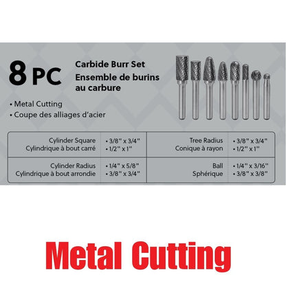 Truwerx 53540 8 piece Metal Cutting Carbide Rotary Burr Set