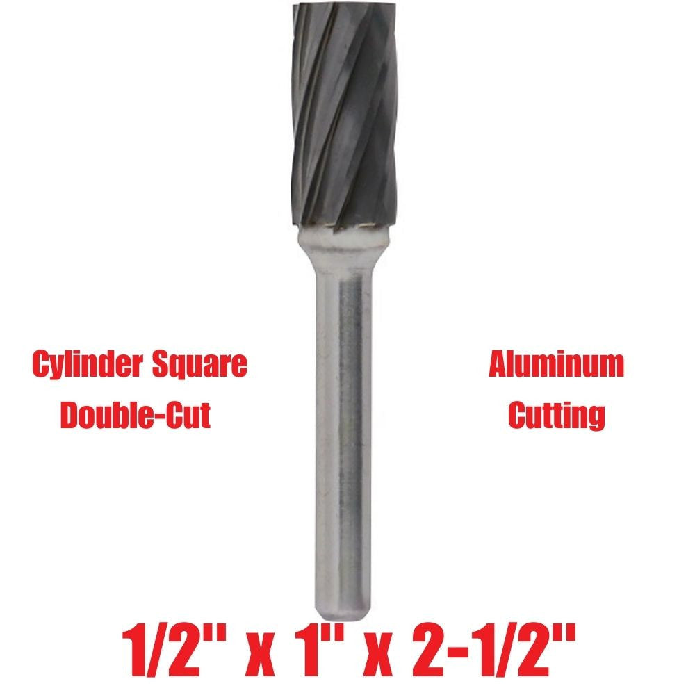 Truwerx 53553 1/2-inch x 1-inch x 2-1/2-inch Cylinder Square Double-Cut Aluminum Cutting Carbide Rotary Burr