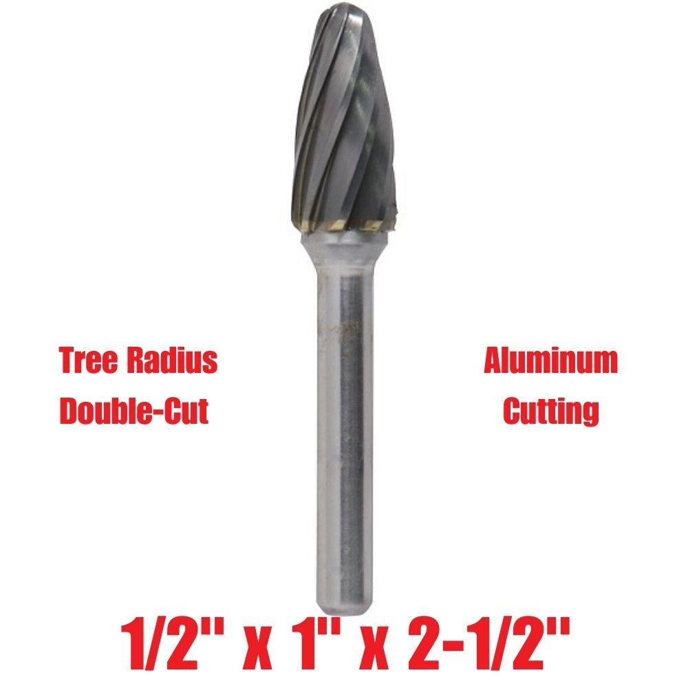 Truwerx 53563 1/2-inch x 1-inch x 2-1/2-inch Tree Radius Double-Cut Aluminum Cutting Carbide Rotary Burr