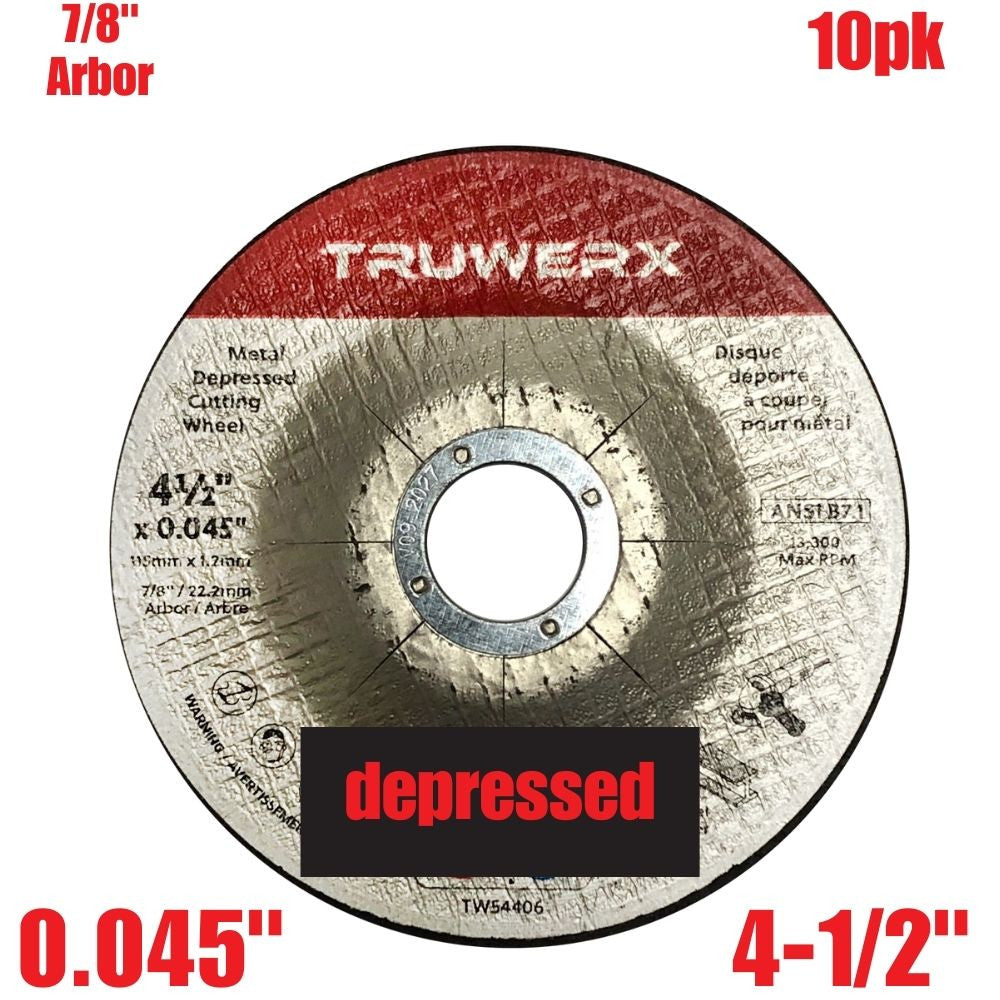 Truwerx 54406 4-1/2-inch x 0.045-inch x 7/8-inch Depressed Cut-Off Wheels for Metal Cutting - 10pk