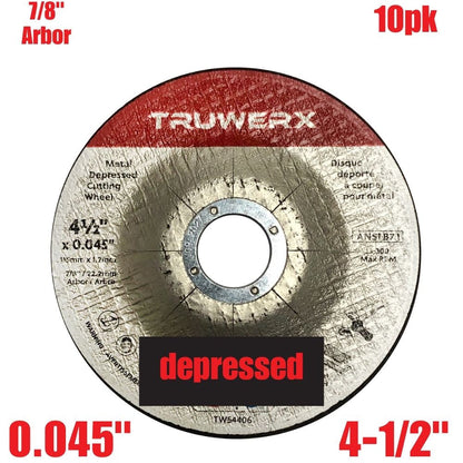 Truwerx 54406 4-1/2-inch x 0.045-inch x 7/8-inch Depressed Cut-Off Wheels for Metal Cutting - 10pk