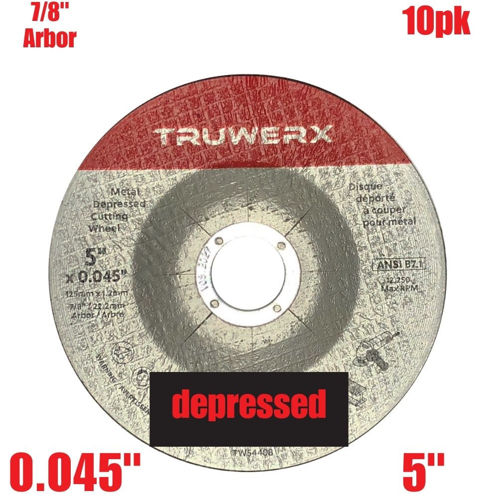 Truwerx 54408 5-inch x 0.045-inch x 7/8-inch Depressed Cut-Off Wheels for Metal Cutting - 10pk
