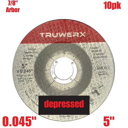 Truwerx 54408 5-inch x 0.045-inch x 7/8-inch Depressed Cut-Off Wheels for Metal Cutting - 10pk