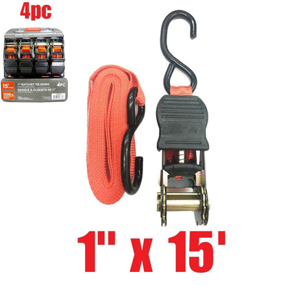 Truwerx 60210 4pc 1 in. x 15 ft. Ratchet Tie Down Set