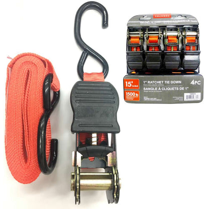 Truwerx 60210 4pc 1 in. x 15 ft. Ratchet Tie Down Set