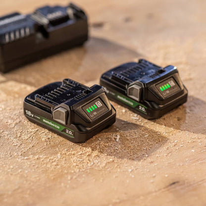 Metabo HPT UC18YKSLS 18V 2.0 Ah Batteries & Charger Starter Kit showing both batteries charged