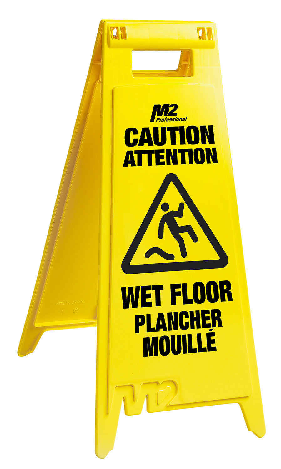 M2 28in Caution Wet Floor Sign - English / Spanish / French