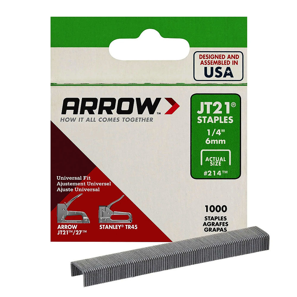 Arrow Fastener 214 Genuine JT21 1/4in Staples - 1000pk