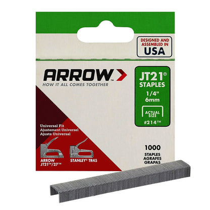 Arrow Fastener 214 Genuine JT21 1/4in Staples - 1000pk