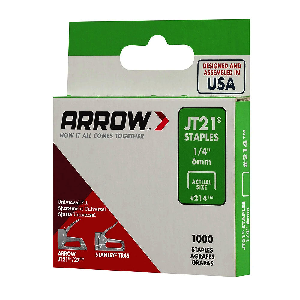 Arrow Fastener 214 Genuine JT21 1/4in Staples - 1000pk