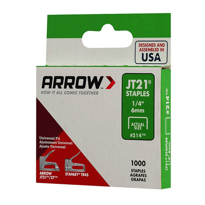 Arrow Fastener 214 Genuine JT21 1/4in Staples - 1000pk