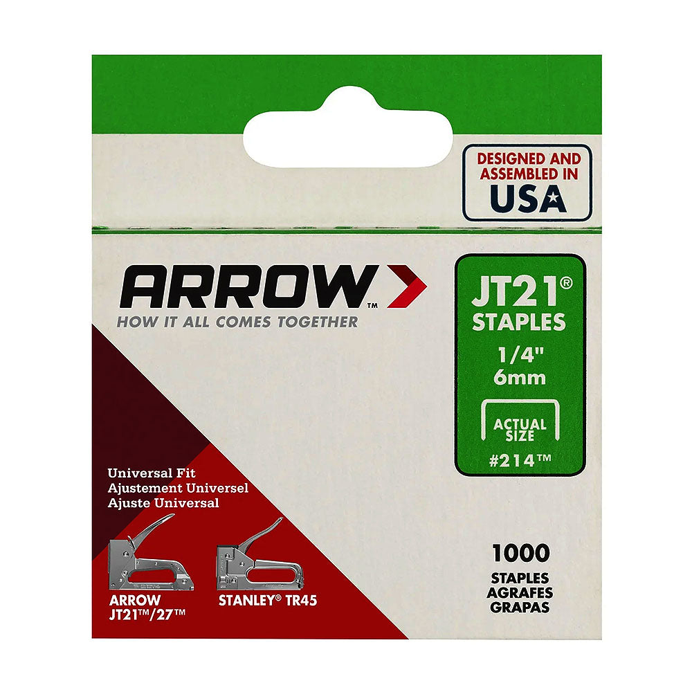 Arrow Fastener 214 Genuine JT21 1/4in Staples - 1000pk