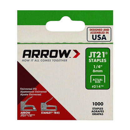 Arrow Fastener 214 Genuine JT21 1/4in Staples - 1000pk