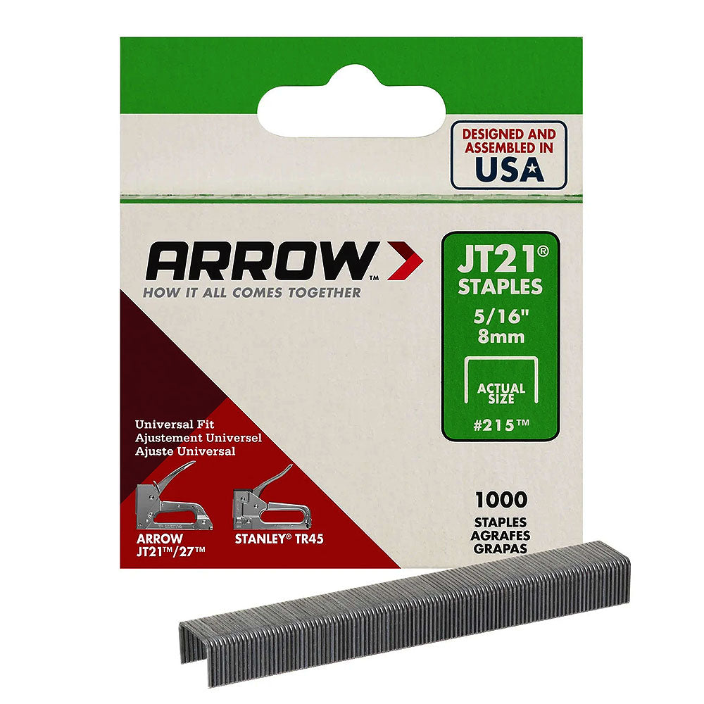 Arrow Fastener 215 Genuine JT21 5/16in Staples - 1000pk